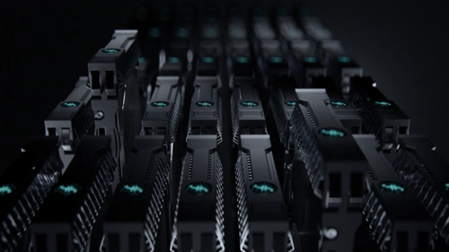 Rows of Ethereum mining rigs operating in a well-cooled professional mining farm